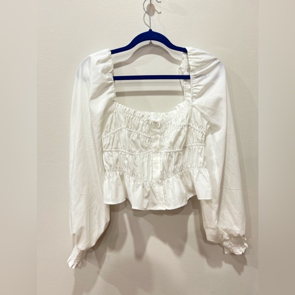 LONG SLEEVE SMOCKED SQUARE NECK TOP - Picture 12 of 12